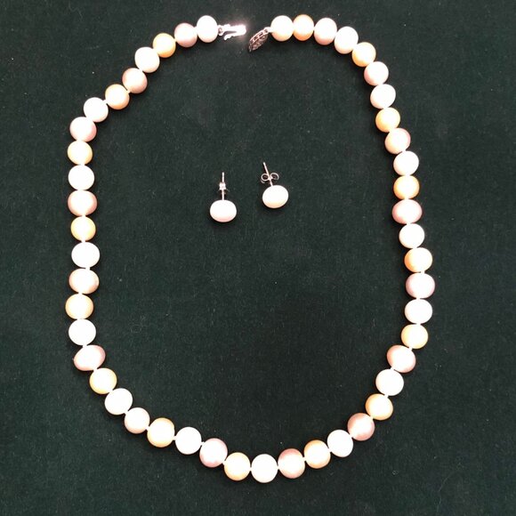 MULTICOLOR CULTURED FRESHWATER PEARL RHODIUM OVER SILVER NECKLACE & EARRINGS SET - Picture 1 of 5